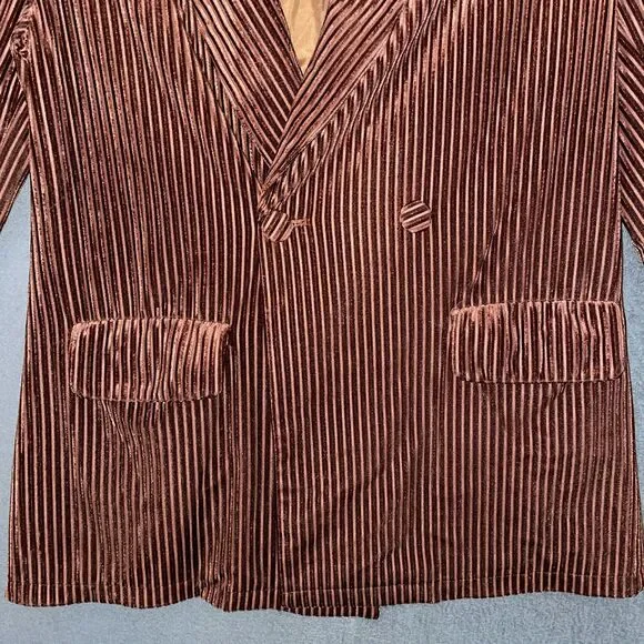 Nasty Gal Women US 8 Blazer Rust Plissé Ribbed Velvet Shawl Lapel Party Funky - Picture 5 of 14